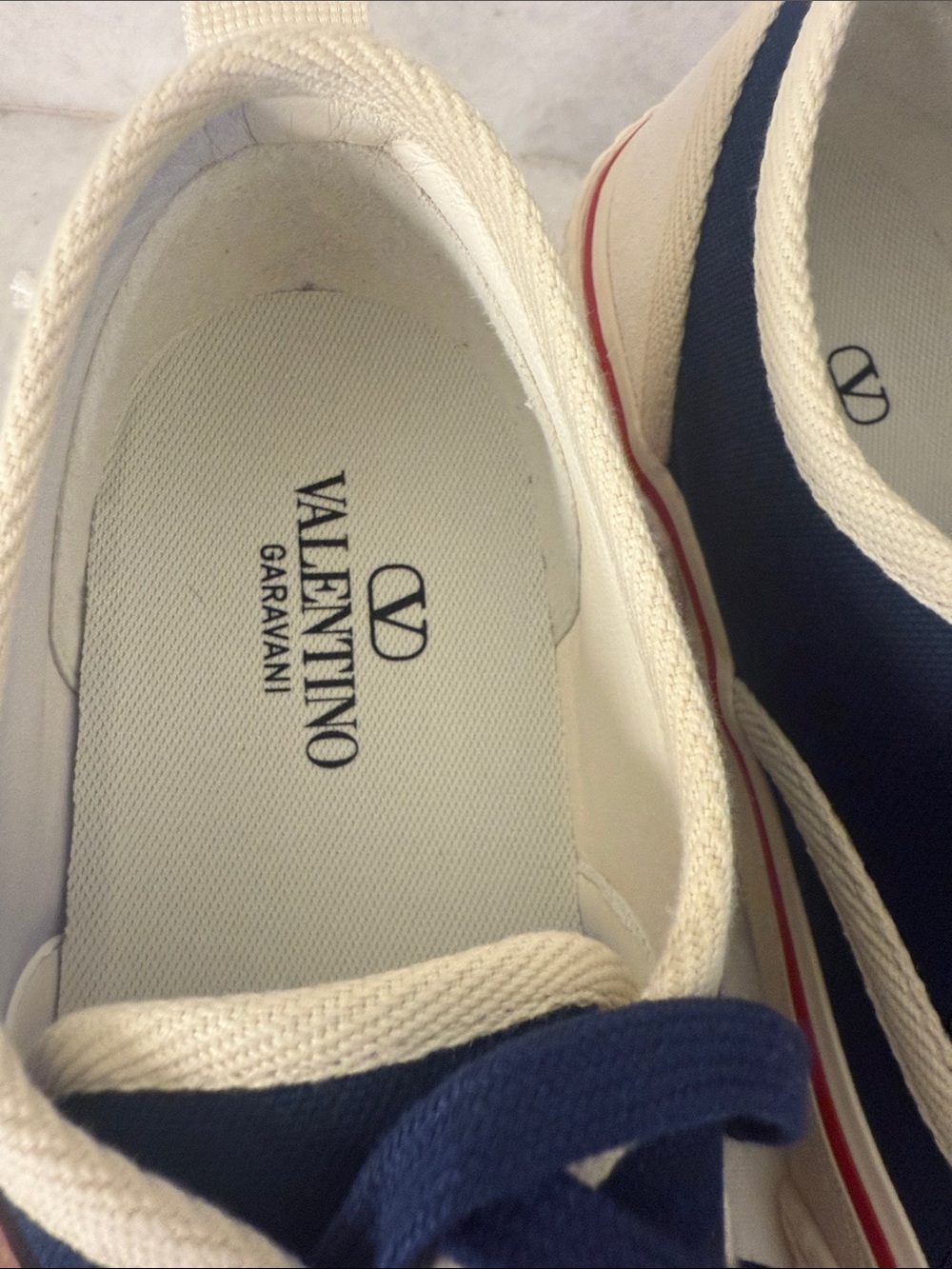 Valentino Garavani Navy Canvas Low-Top Sneakers with CreamwTrim and Red Stripe41 - Picture 3 of 7